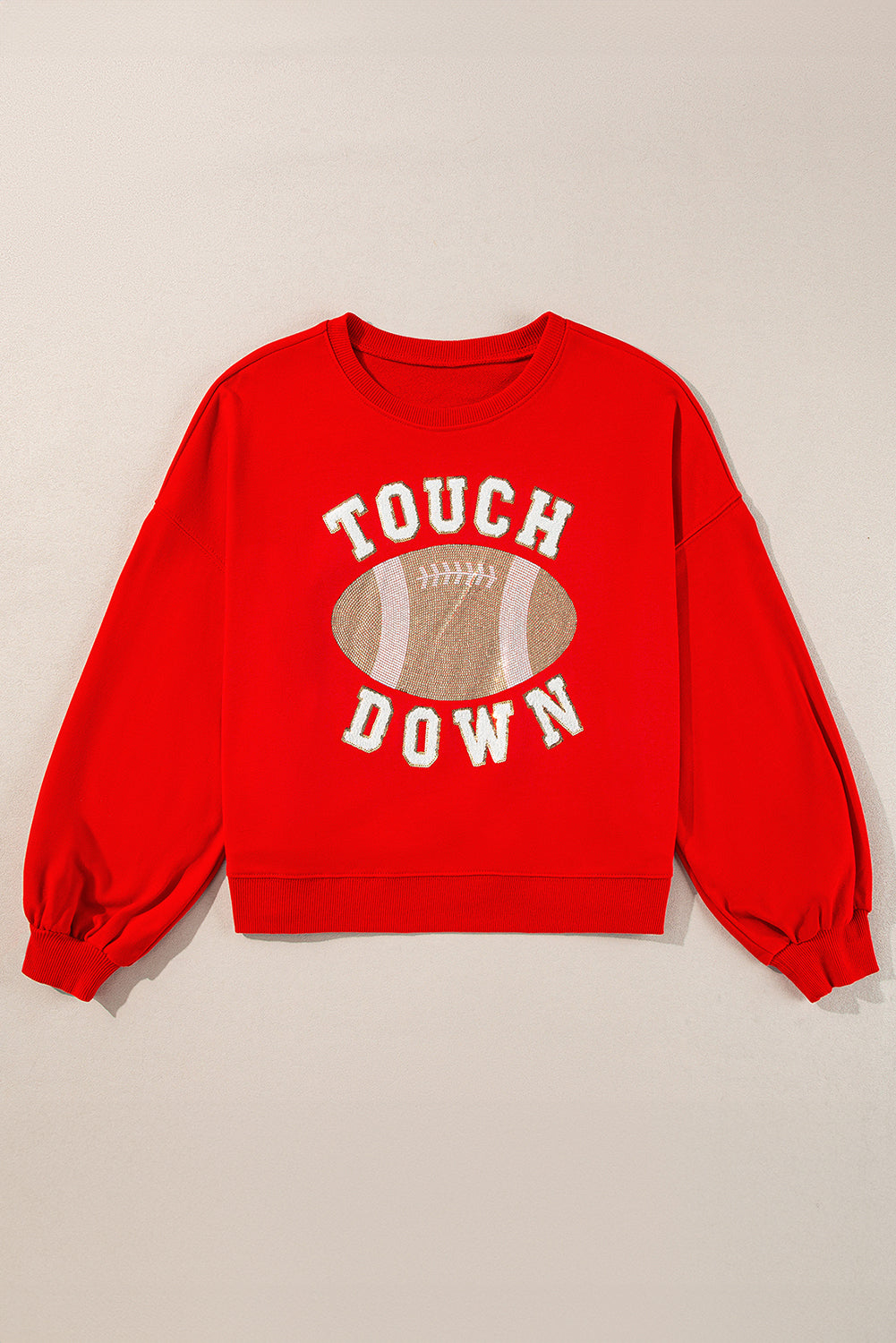 White TOUCH DOWN Football Graphic Pullover Sweatshirt