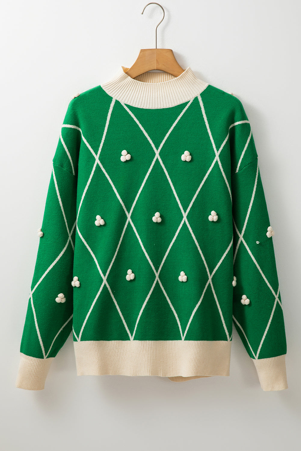 Green Diamond Pom Accents Sweater