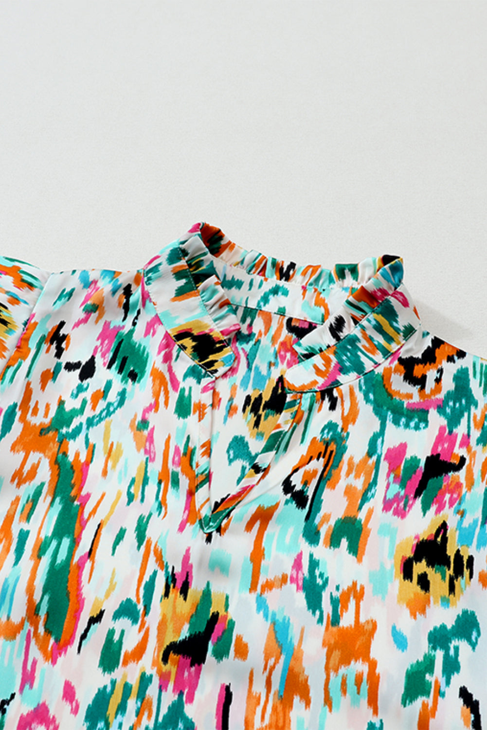 Color Me Happy Abstract Print 3/4 Puff Sleeve Ruffle Blouse