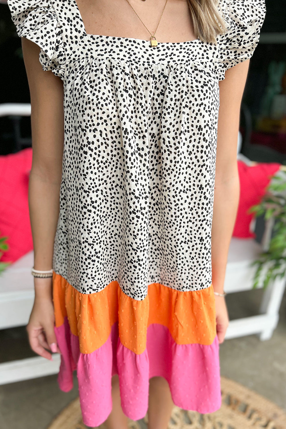 Khaki Frilled Neck 3/4 Sleeves Cheetah Blouse