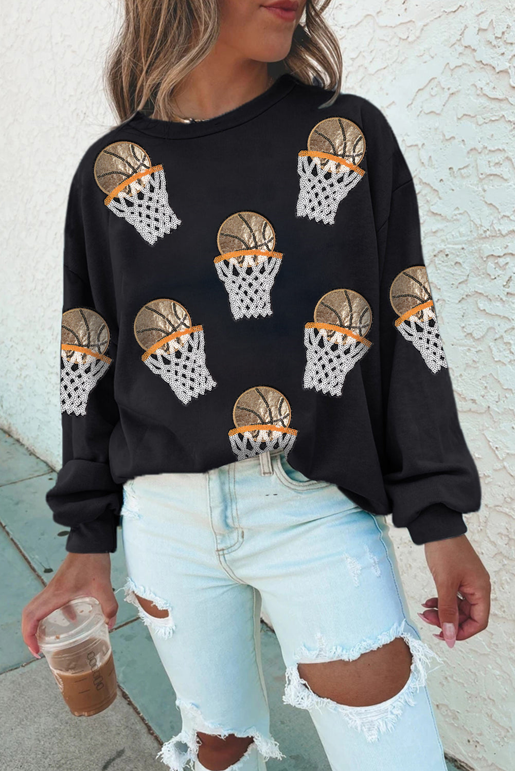 Basketball Patched Game Day Crew Neck Sweatshirt