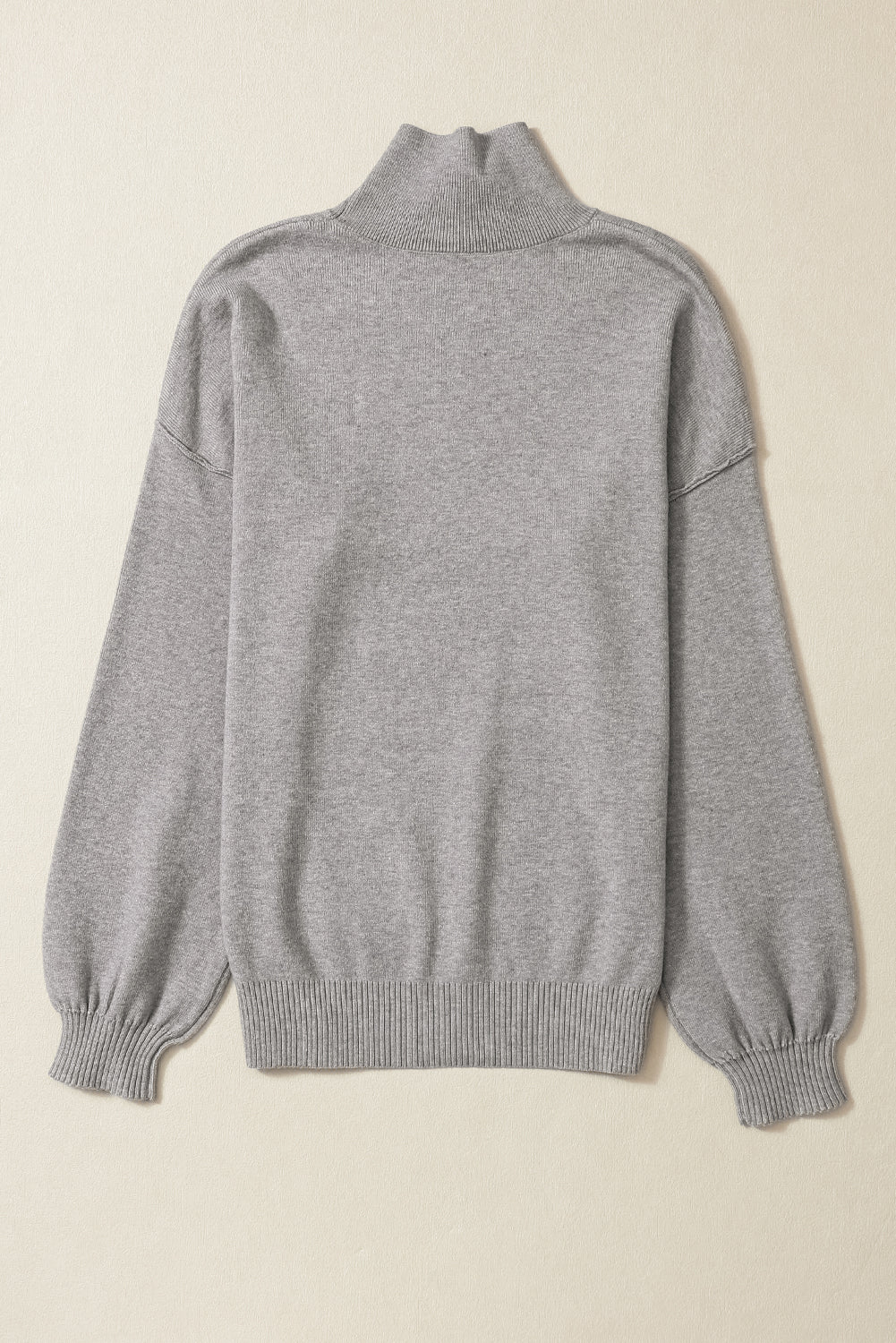 Turtleneck Drop Shoulder Bubble Sleeve Knit Sweater