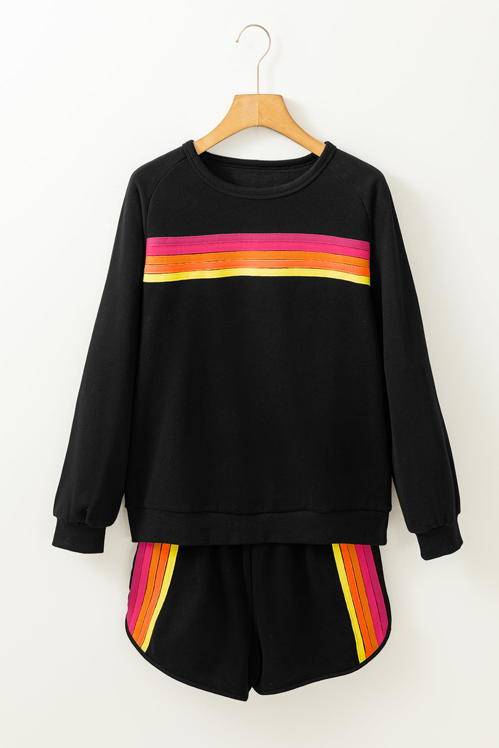 Striped Accent Pullover and Shorts Two Piece Casual Set