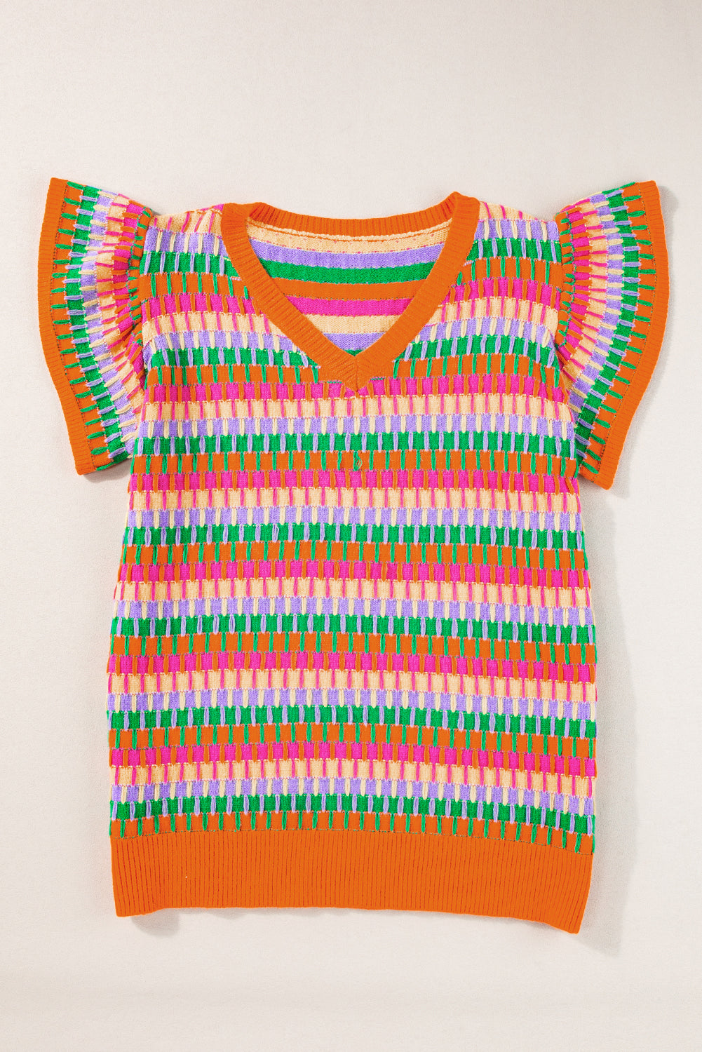 Multicolor Flutter Sleeve Knitted Sweater Top
