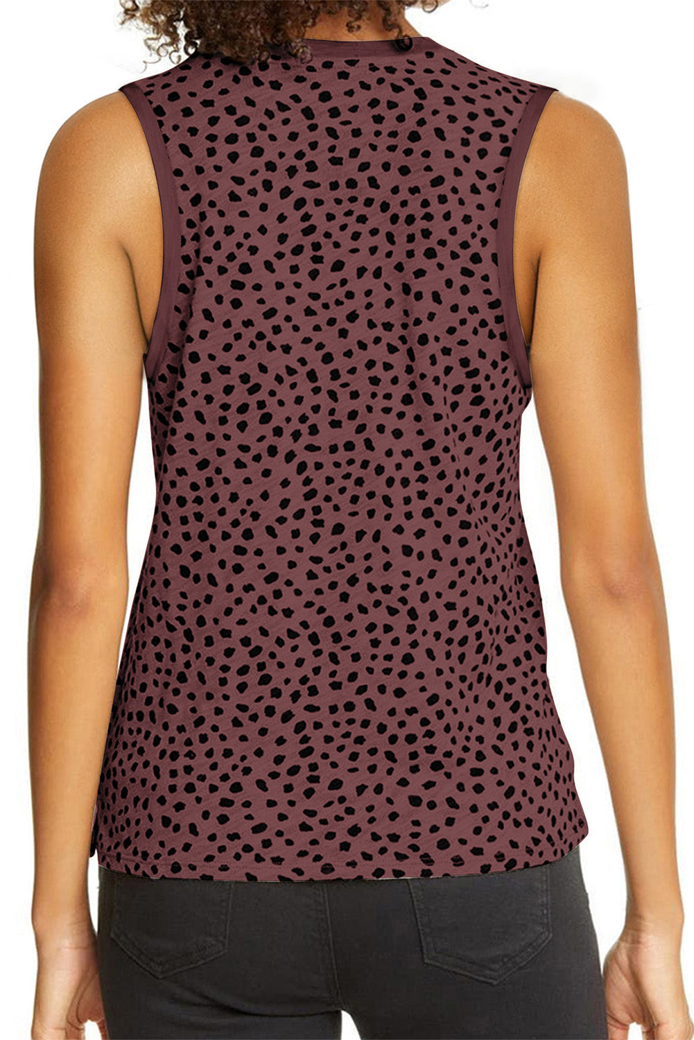 Khaki Frilled Neck 3/4 Sleeves Cheetah Blouse