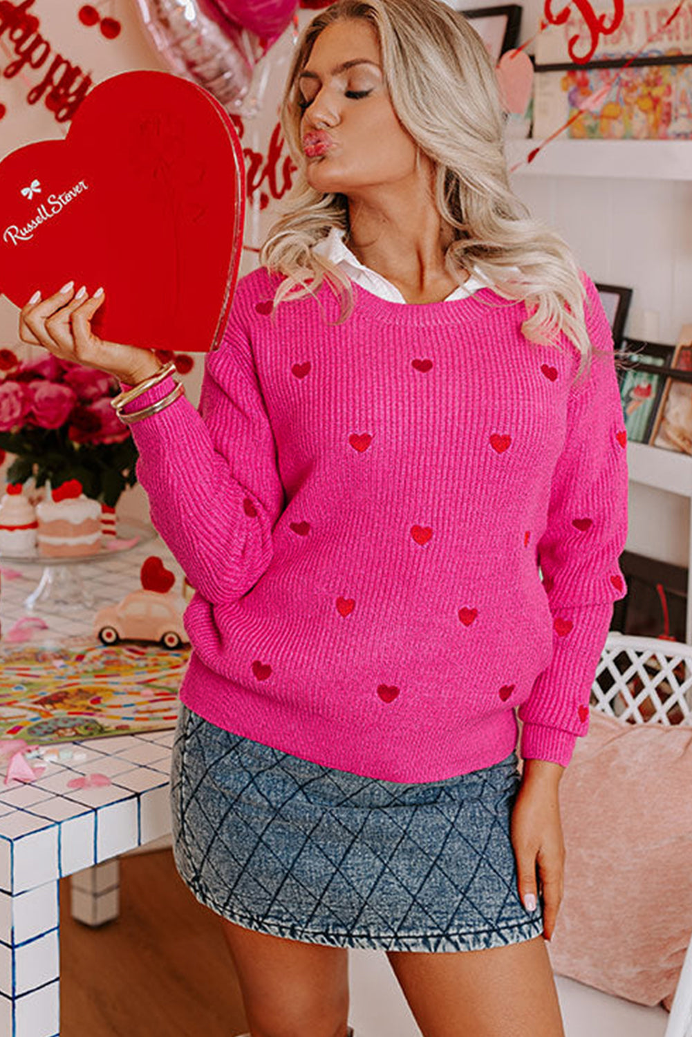 Pink Heart Shape Sweater