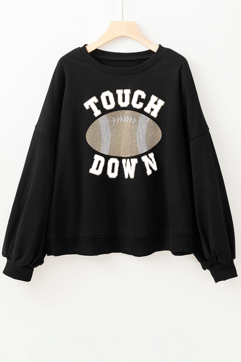 White TOUCH DOWN Football Graphic Pullover Sweatshirt