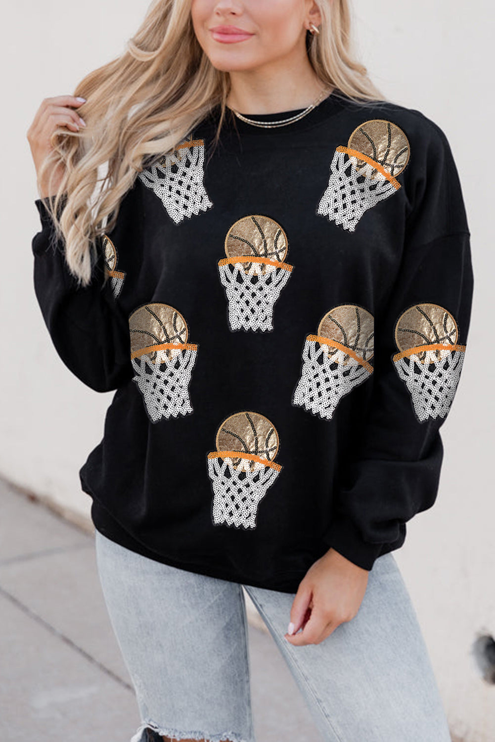 Basketball Patched Game Day Crew Neck Sweatshirt