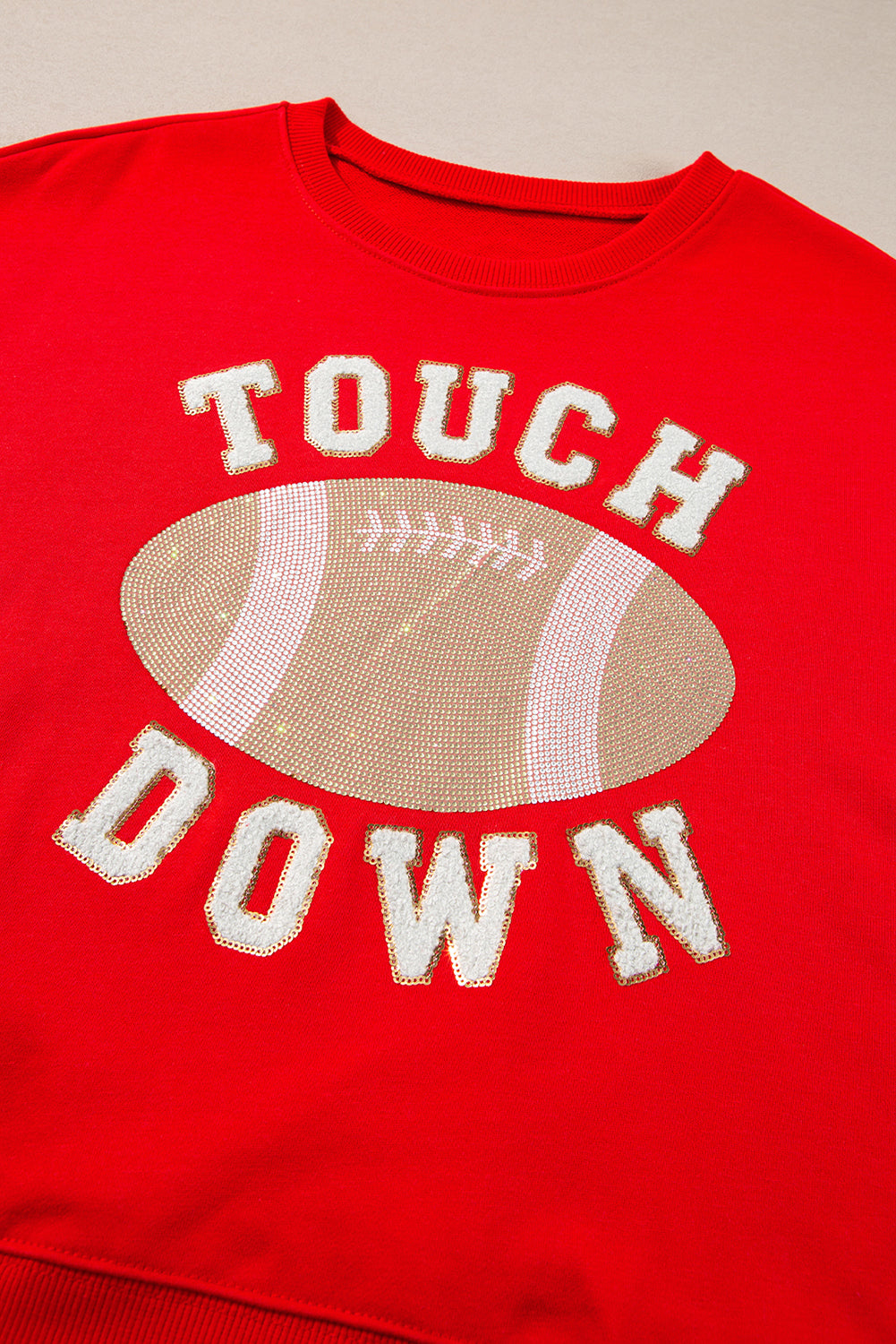 White TOUCH DOWN Football Graphic Pullover Sweatshirt