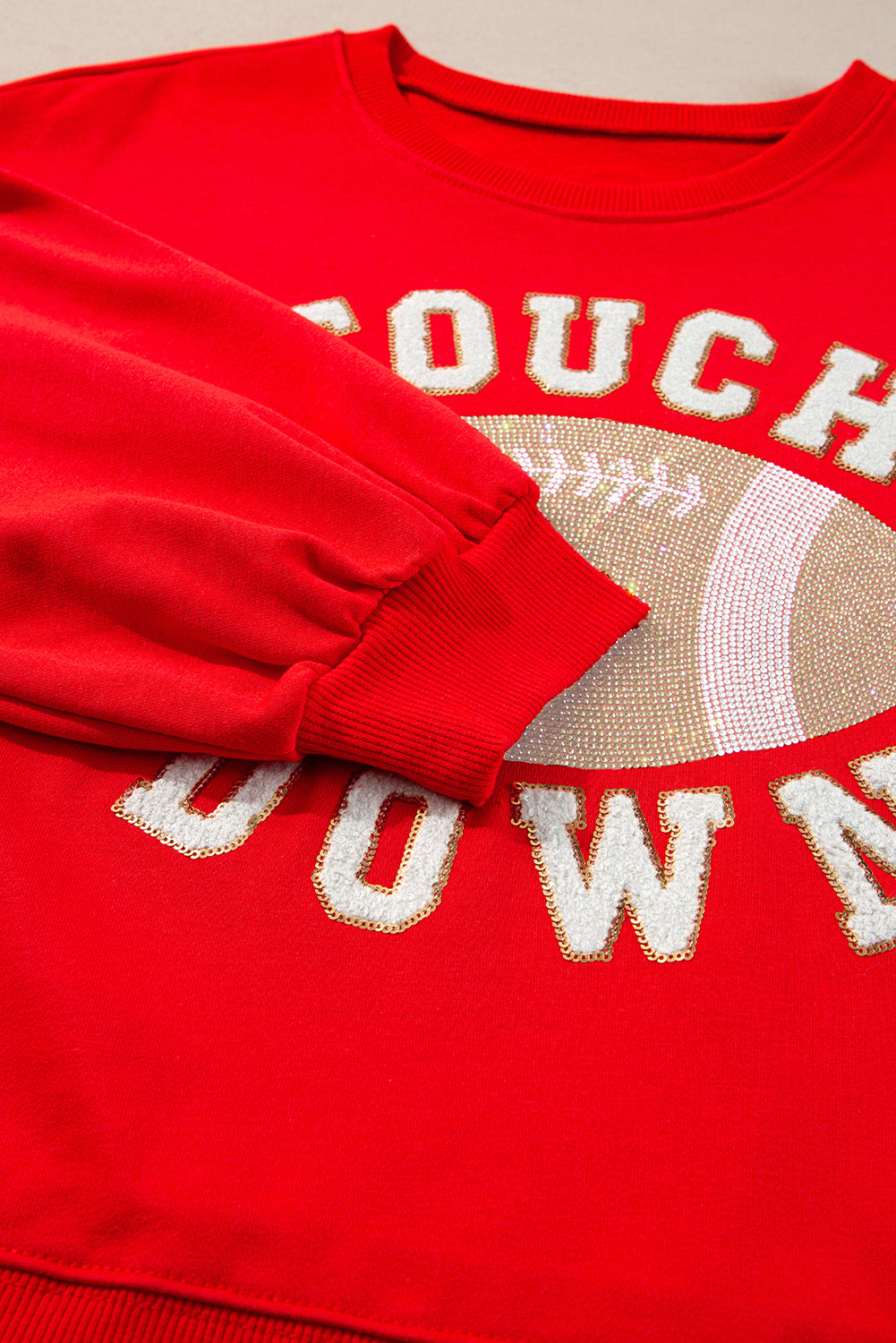 White TOUCH DOWN Football Graphic Pullover Sweatshirt