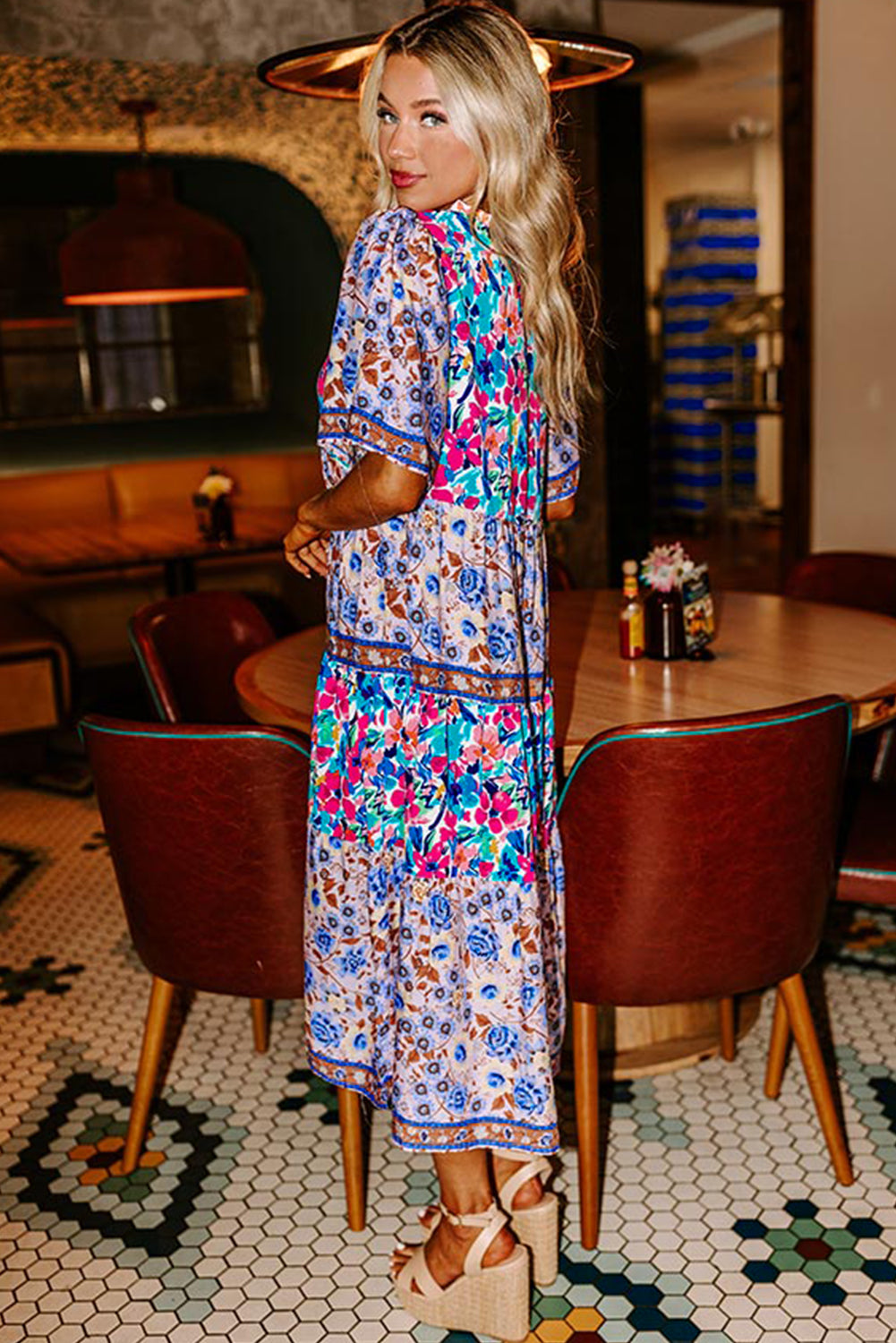 Sky Blue Mixed Floral Print Dress