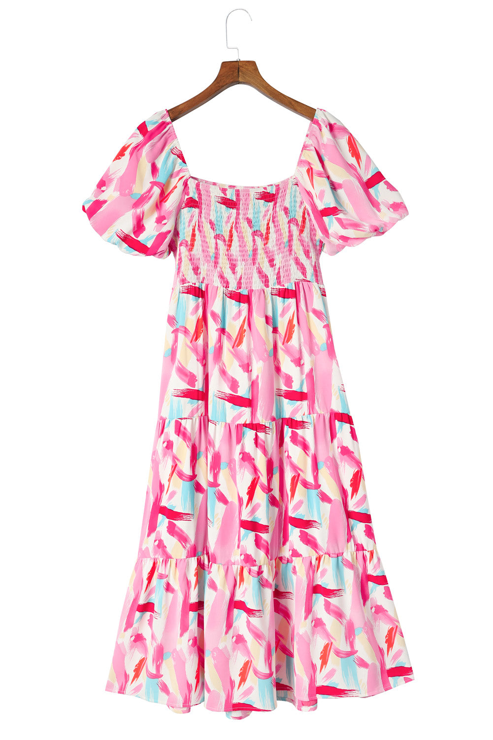 Abstract Print Puff Sleeve Peplum Dress