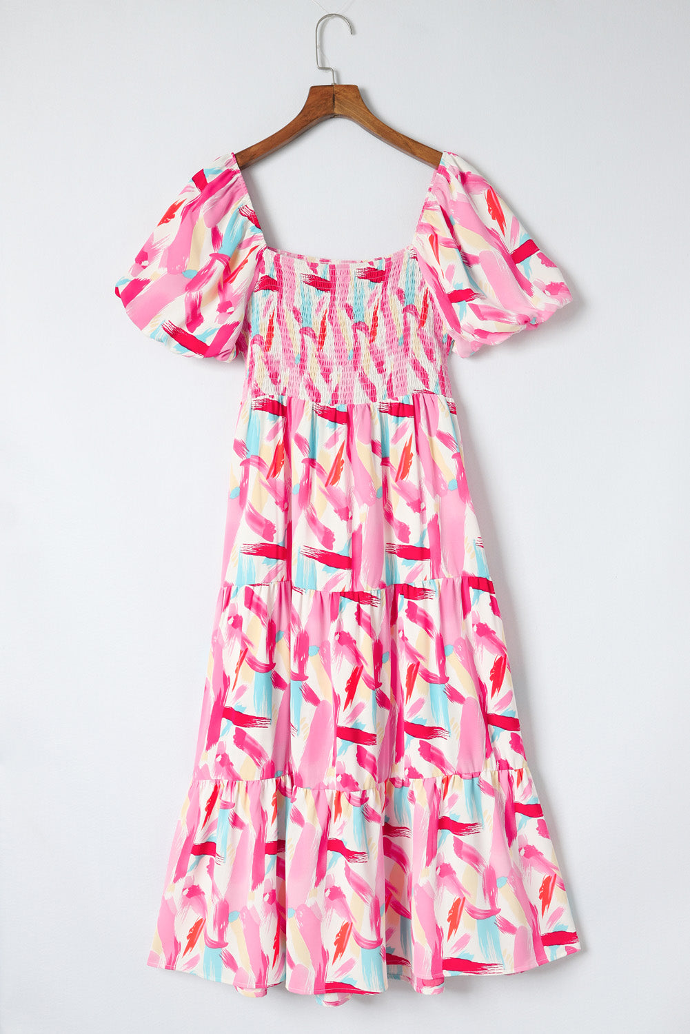 Abstract Print Puff Sleeve Peplum Dress
