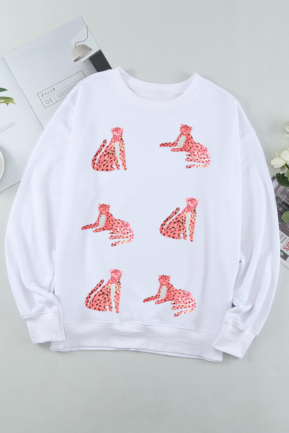 Sequin Cheetah Drop Shoulder Sweatshirt