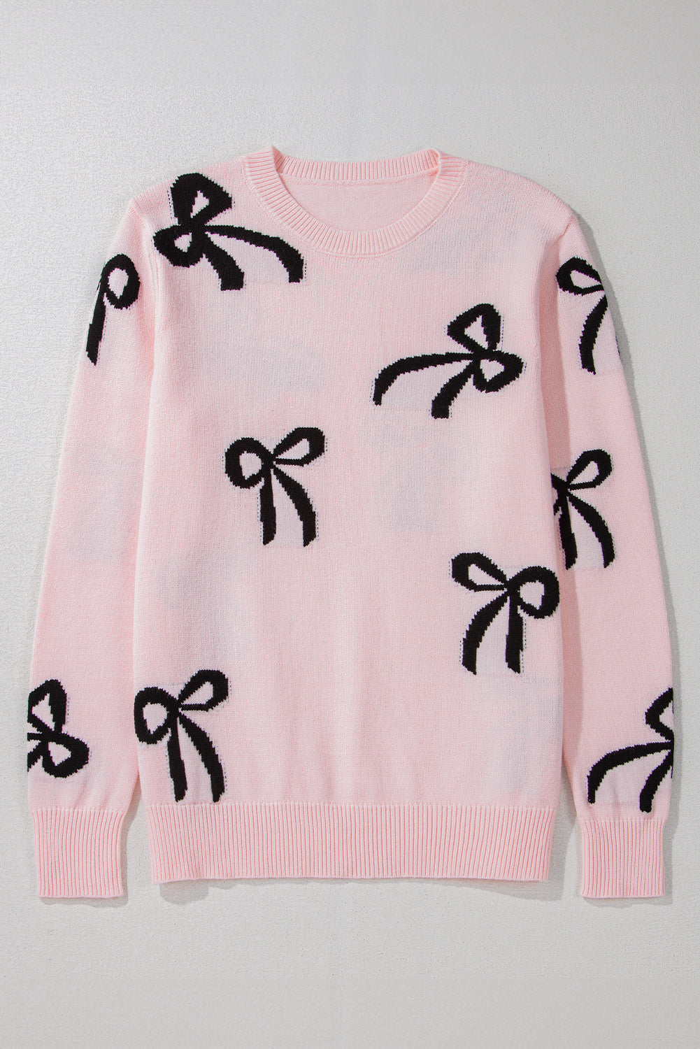 Pink Bow Pattern Loose Fit Sweater