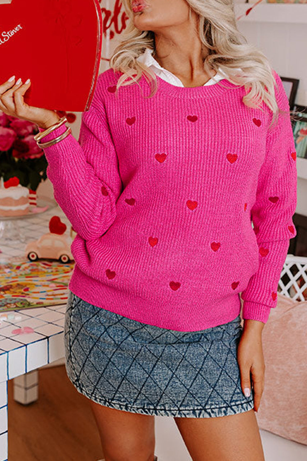 Pink Heart Shape Sweater
