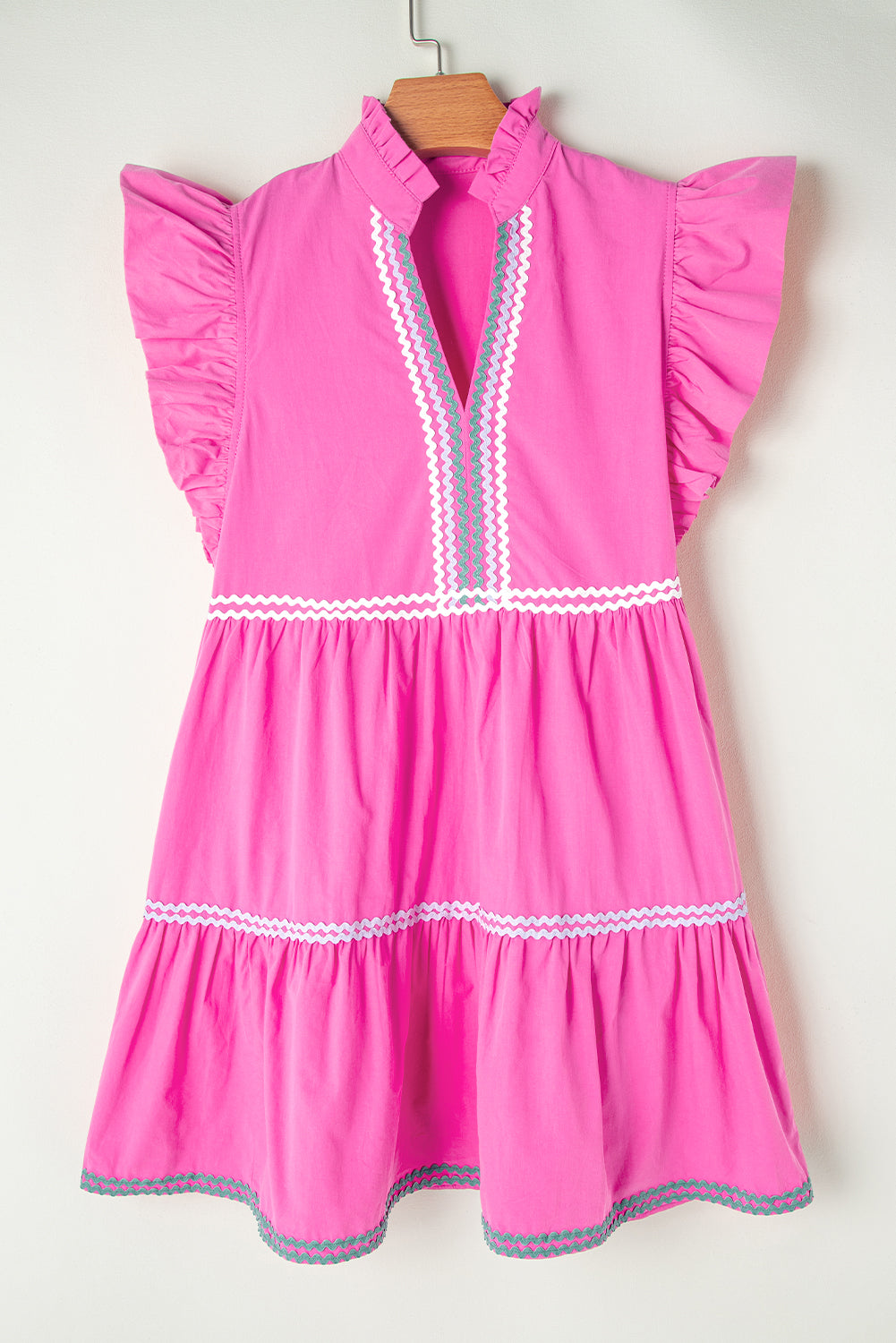Ric Rac Colorblock Flutter Sleeve V Neck Tiered Dress