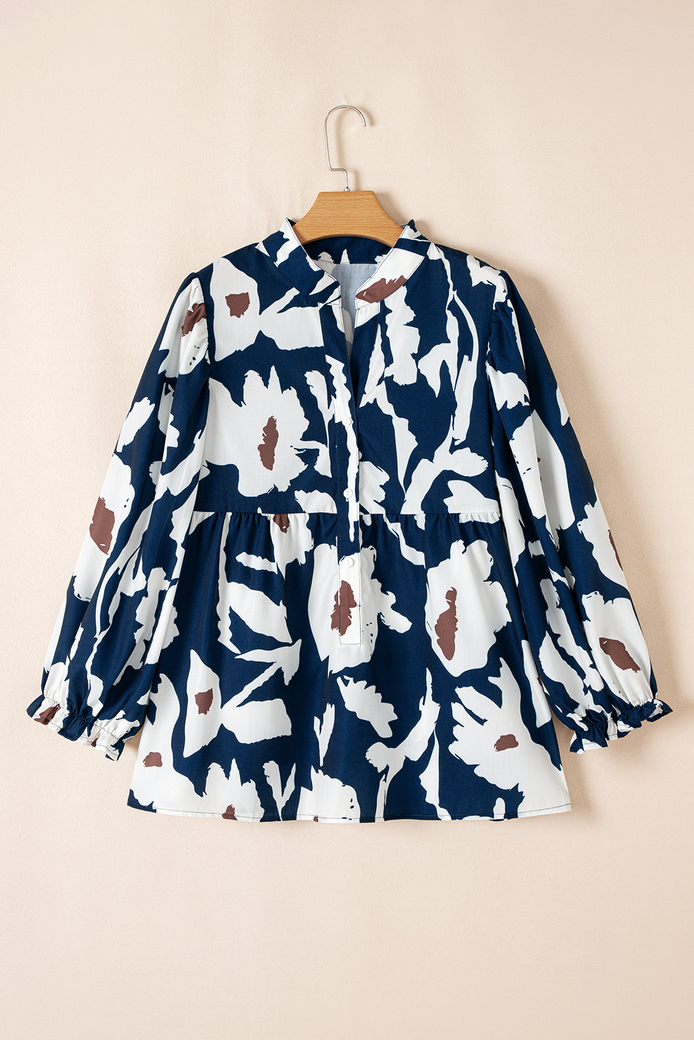 Loose Fit Floral Print Puff Sleeve Blouse