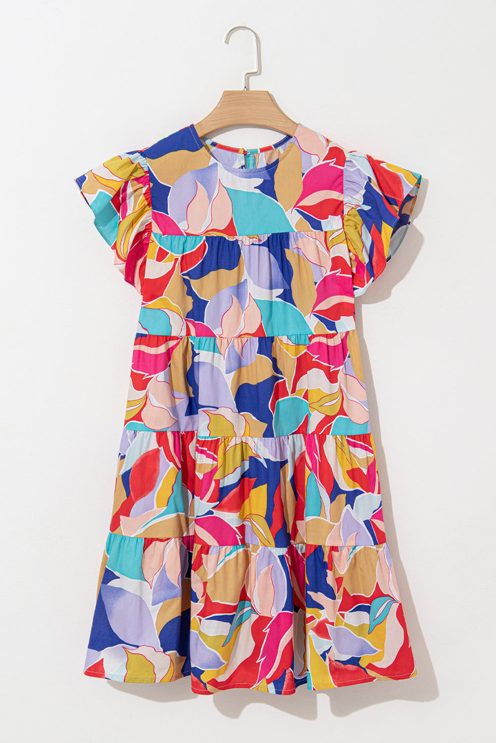 Pink Abstract Printed Flutter Sleeve Mini Dress