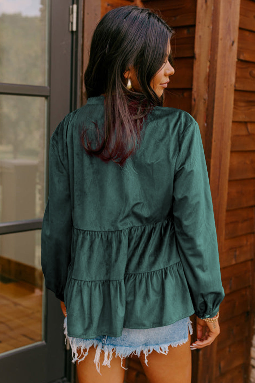 Corduroy Ruffle Tiered Buttoned Shirt