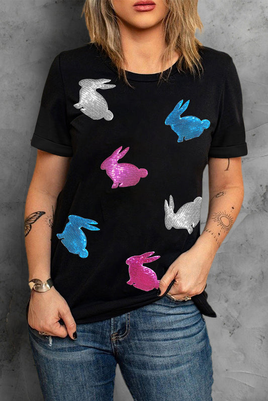 Glitter Easter Bunny Round Neck T-shirt