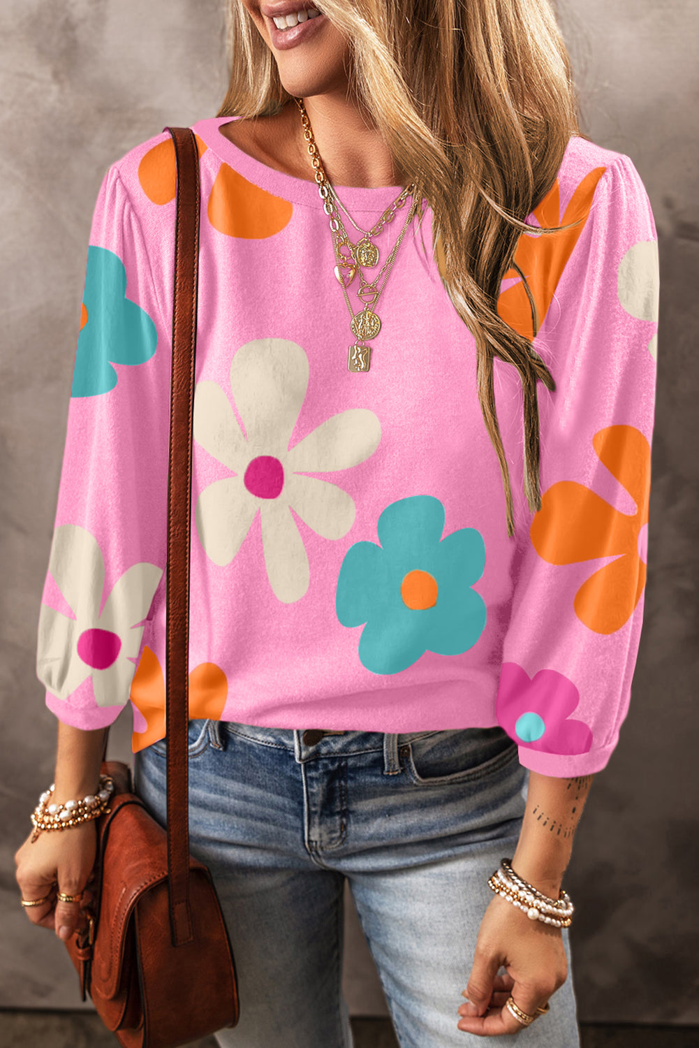 Flower Print Bracelet Sleeve Top