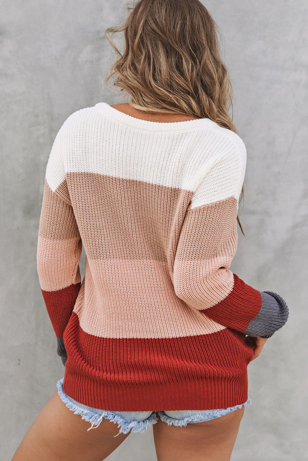 Color Block Knitted Pullover Sweater