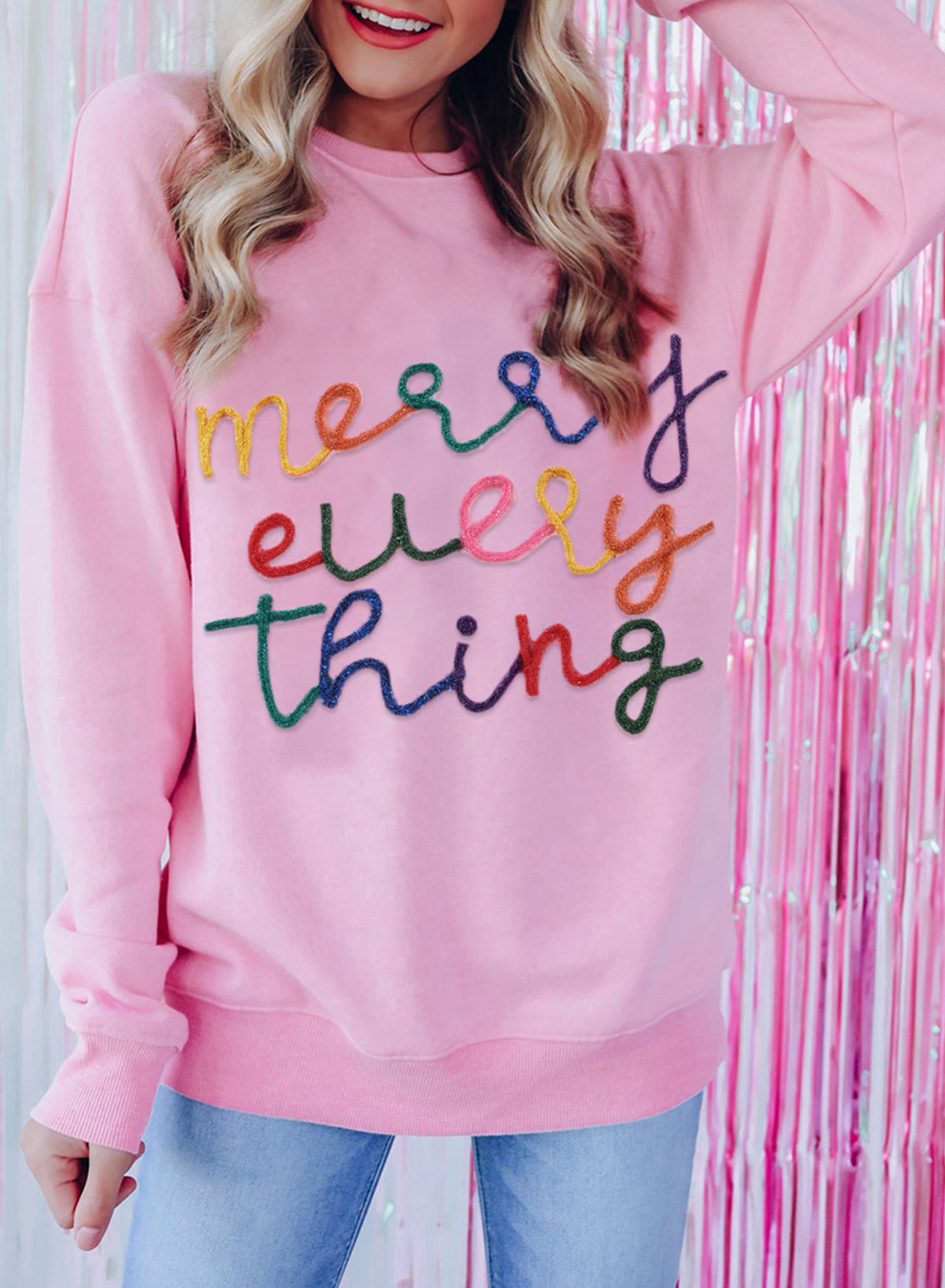 Merry Every Thing Tinsel Slogan Sweatshirt