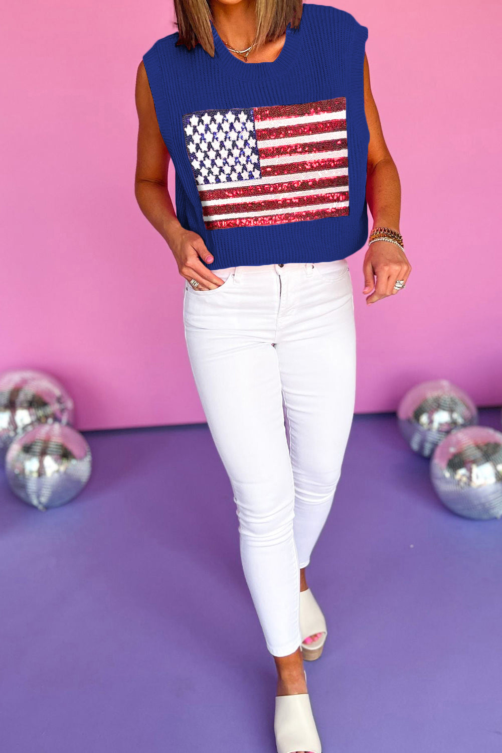 Sparkling American Flag Knitted Top