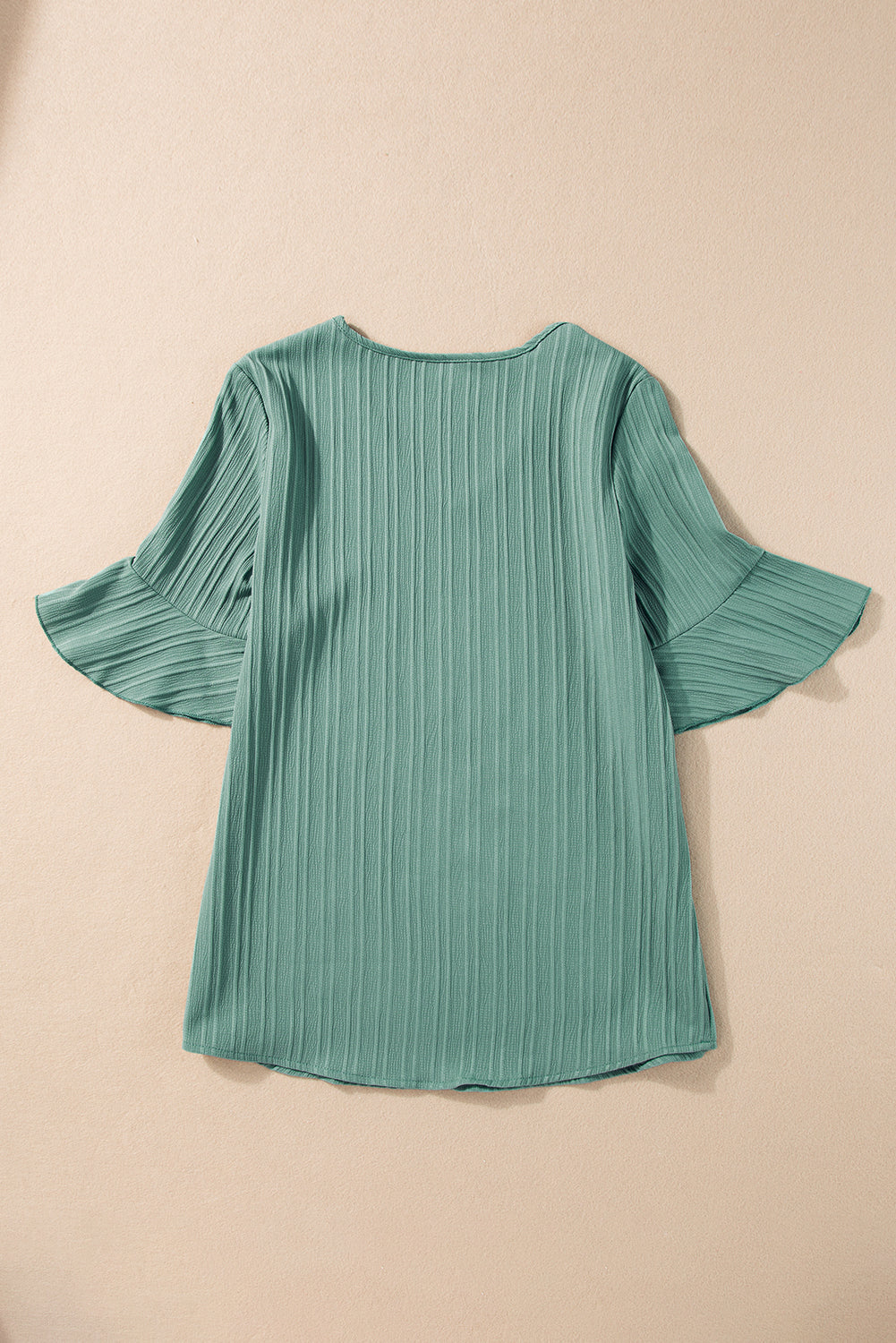 Beau Blue Ruffled Half Sleeve V Neck Textured Top
