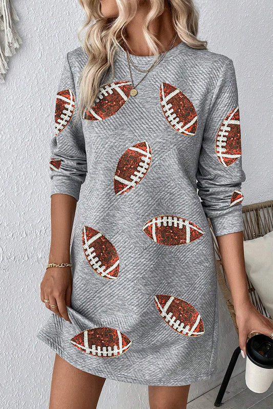 Gray Sequin Football Long Sleeve Shift Mini Dress