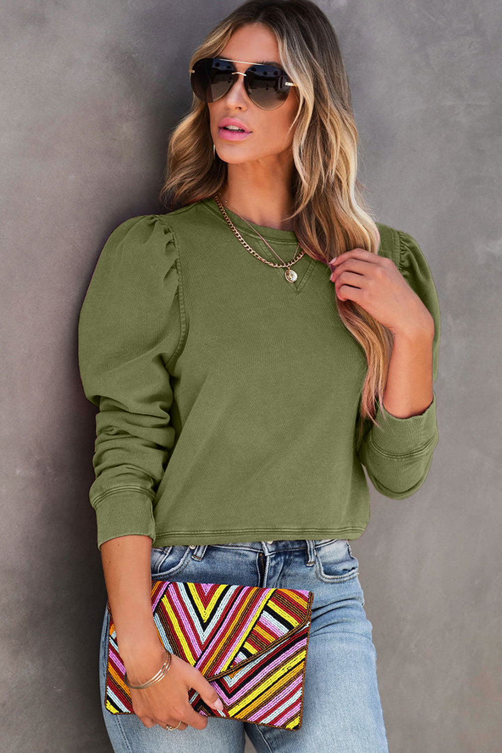 Vintage Washed Puff Sleeve Sweatshirt