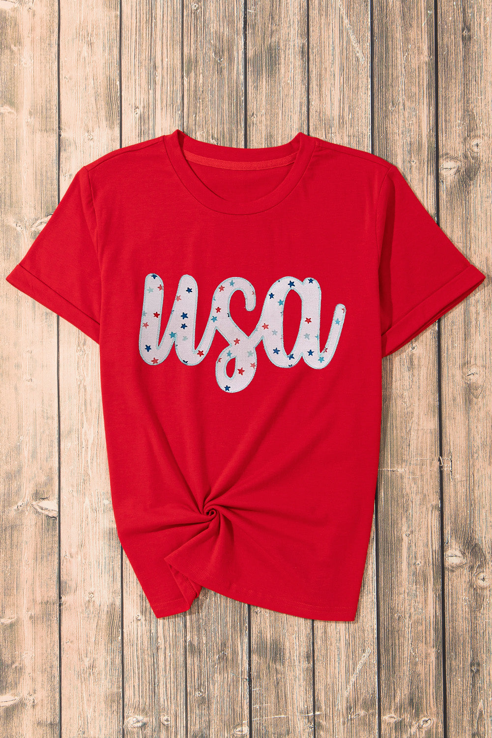 Red Starry USA Graphic Crewneck T Shirt