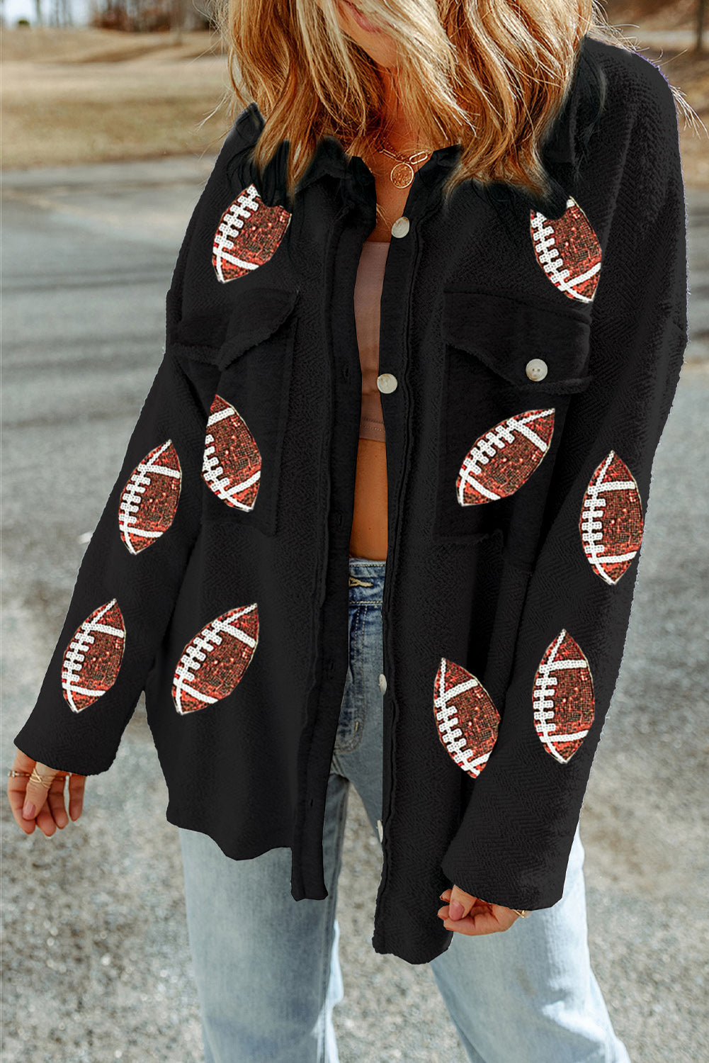 Sequined Football Shacket