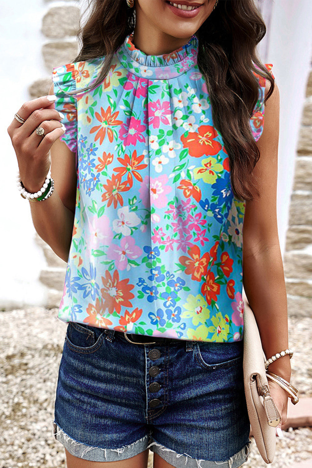 Frilled Collar Floral Top