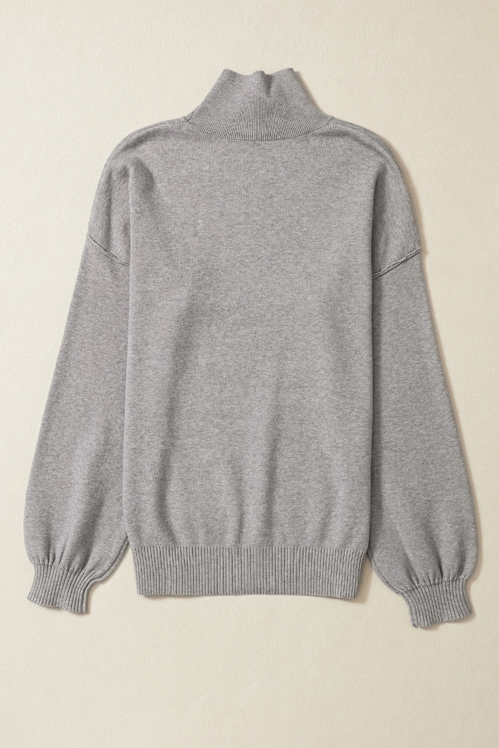 Turtleneck Drop Shoulder Bubble Sleeve Knit Sweater