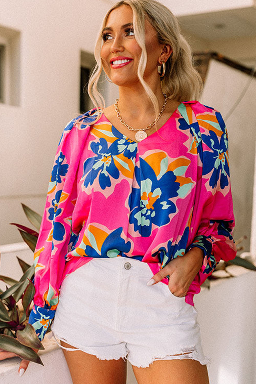 Flower Print Puff Sleeve Blouse