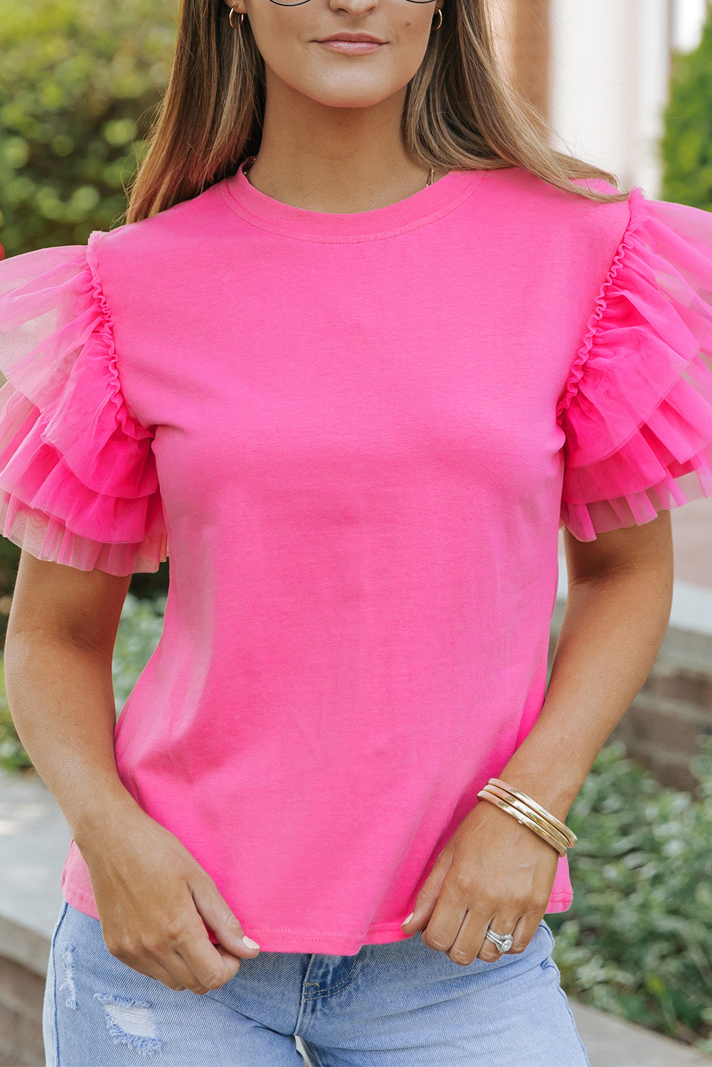 Tulle Ruffle Sleeve Top