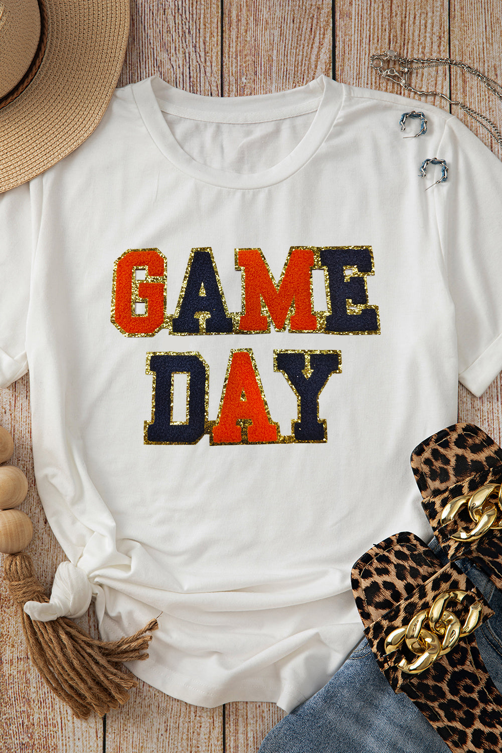 White Glitter GAME DAY Football T Shirt