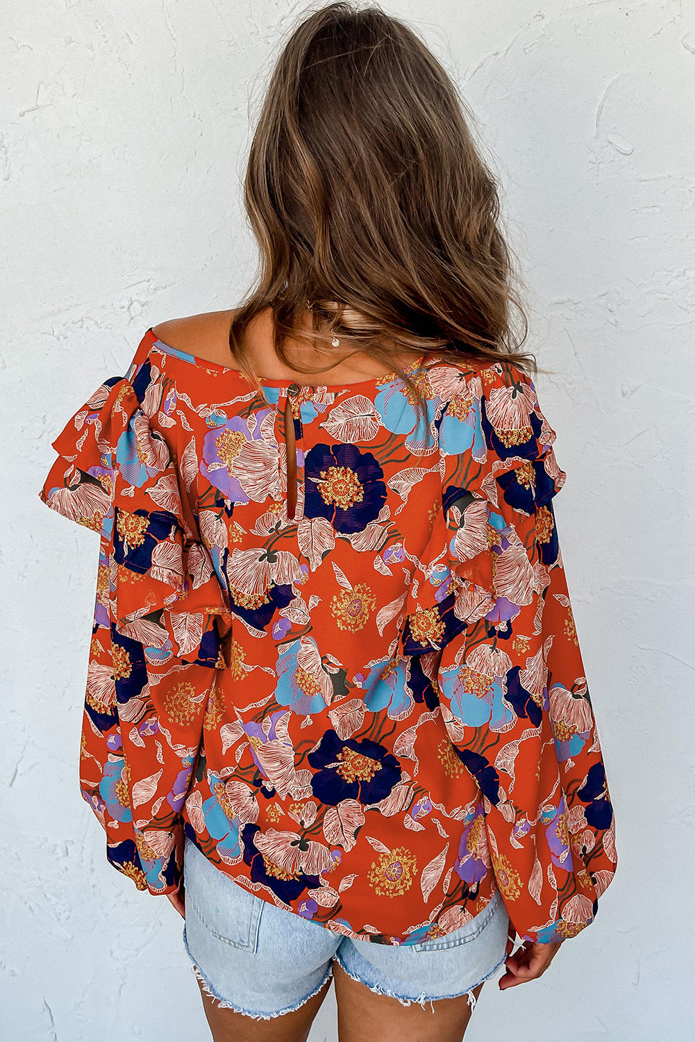 Playful Floral Print Ruffle Puff Sleeve Blouse