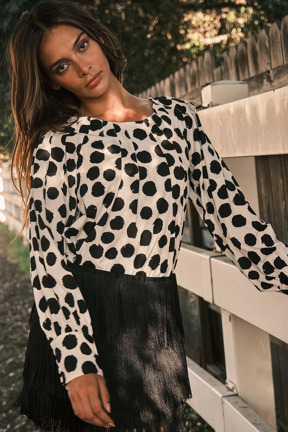 Polka Dot Buttoned Sleeve Blouse