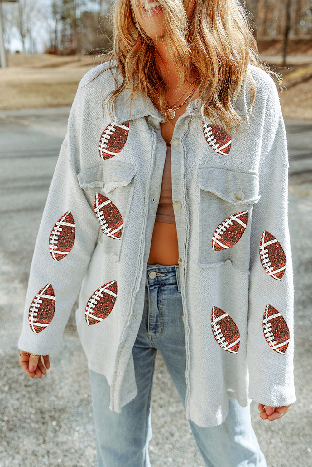 Sequined Football Shacket