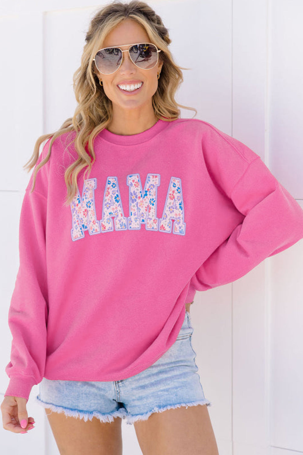 Floral MAMA Embroidered Graphic Pullover Sweatshirt