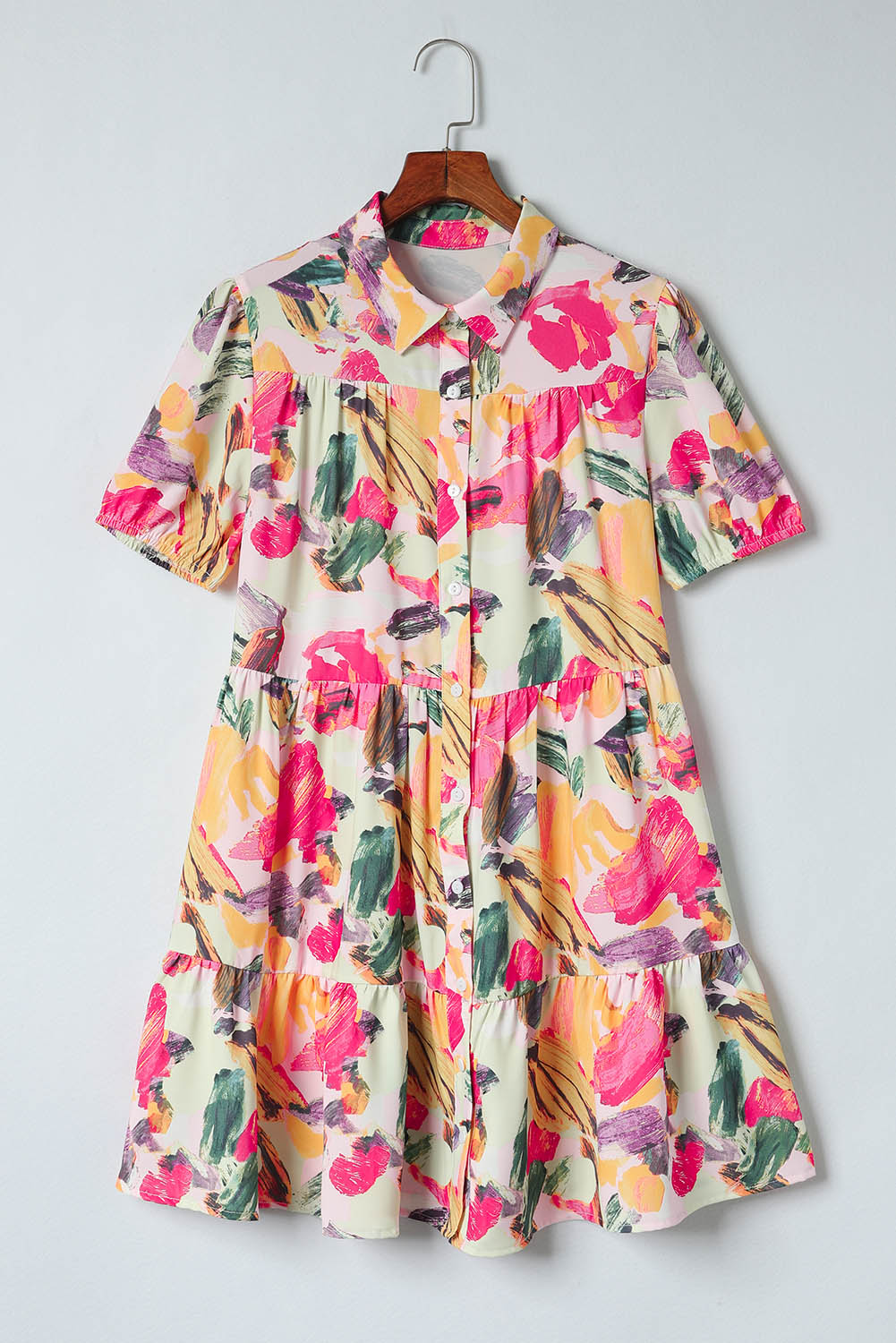 Floral Print Short Sleeve Shirt Dress