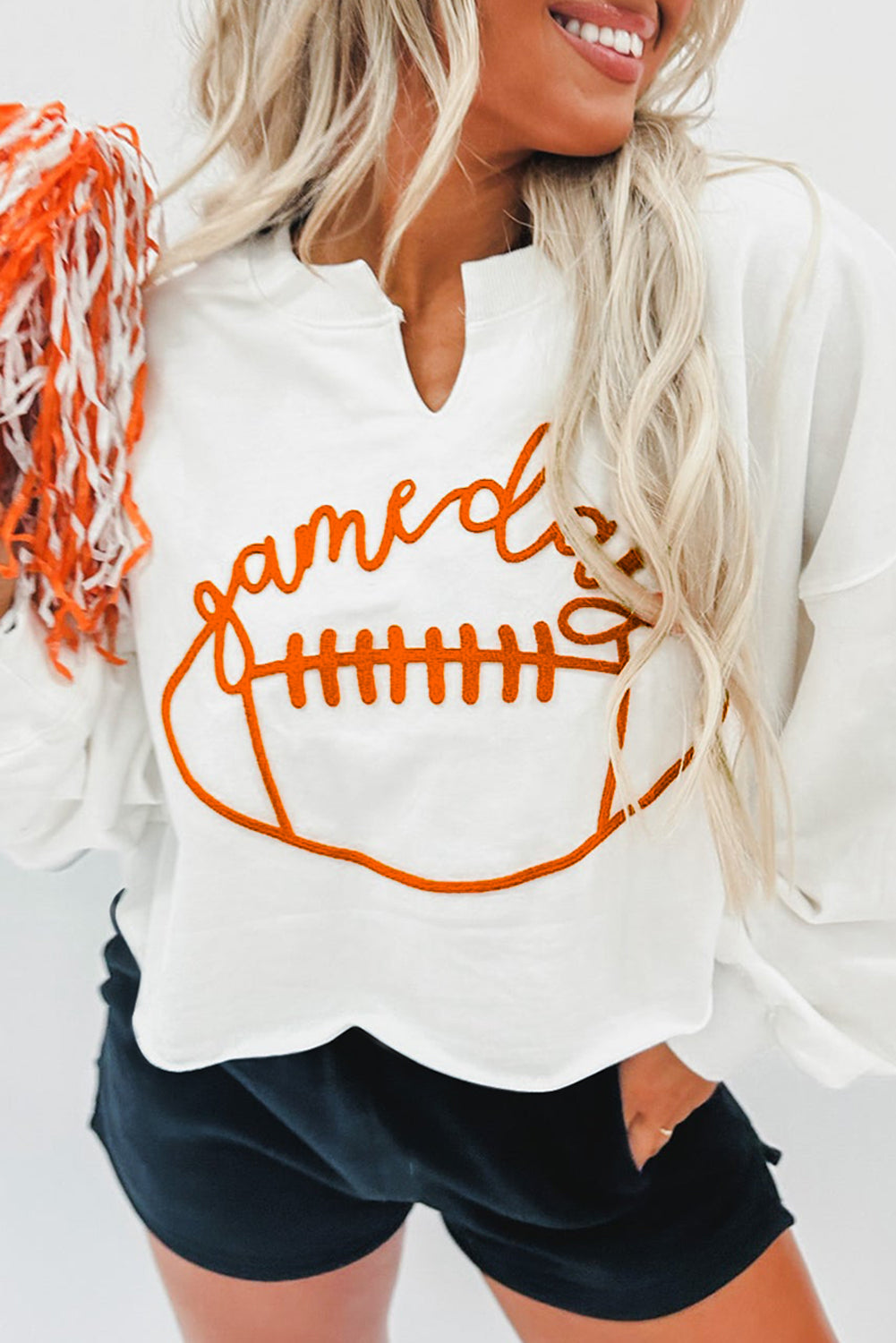 Game Day Lettering Football Notched Neck Sweatshirt