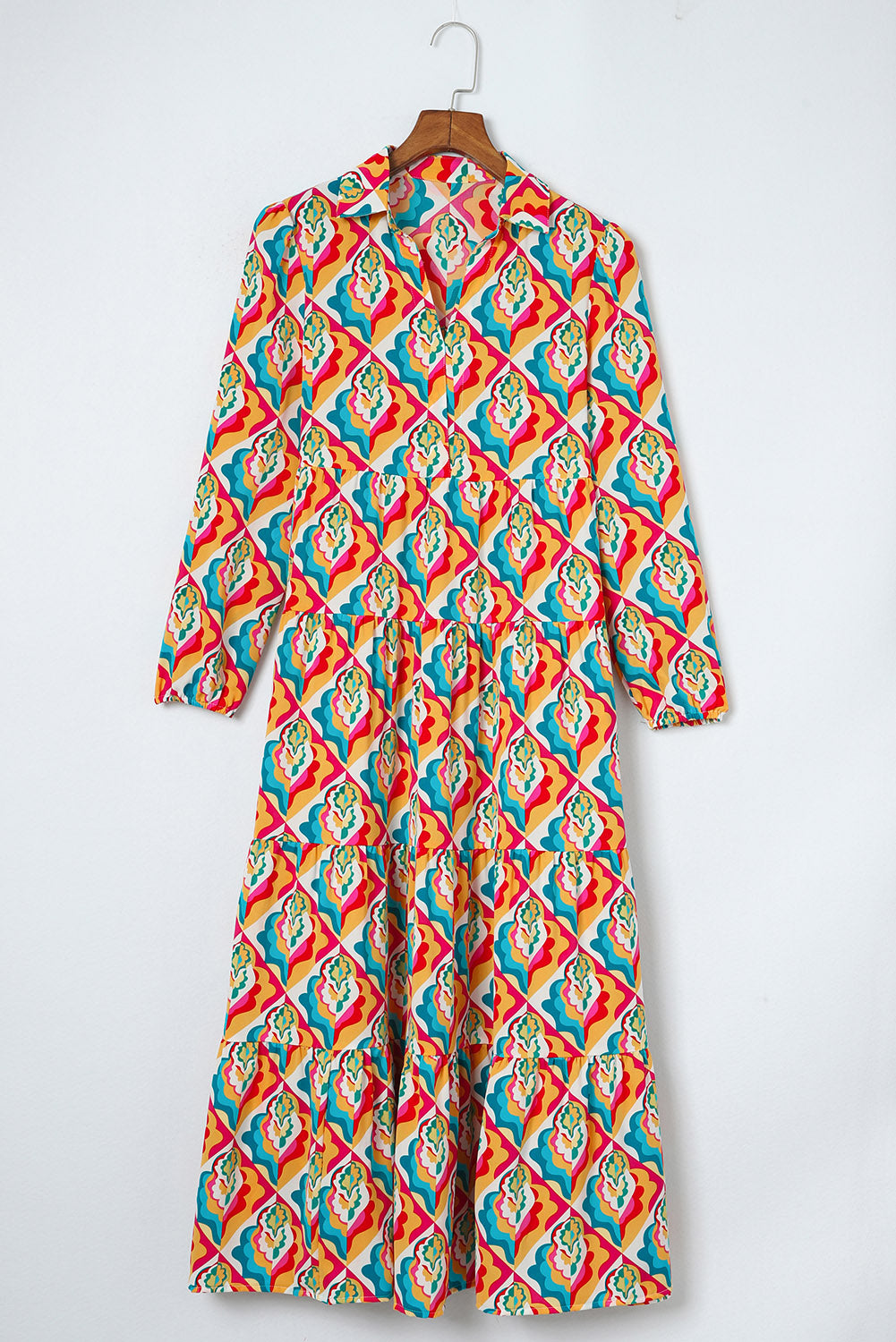 Geometric Print Long Sleeve High Waist Dress