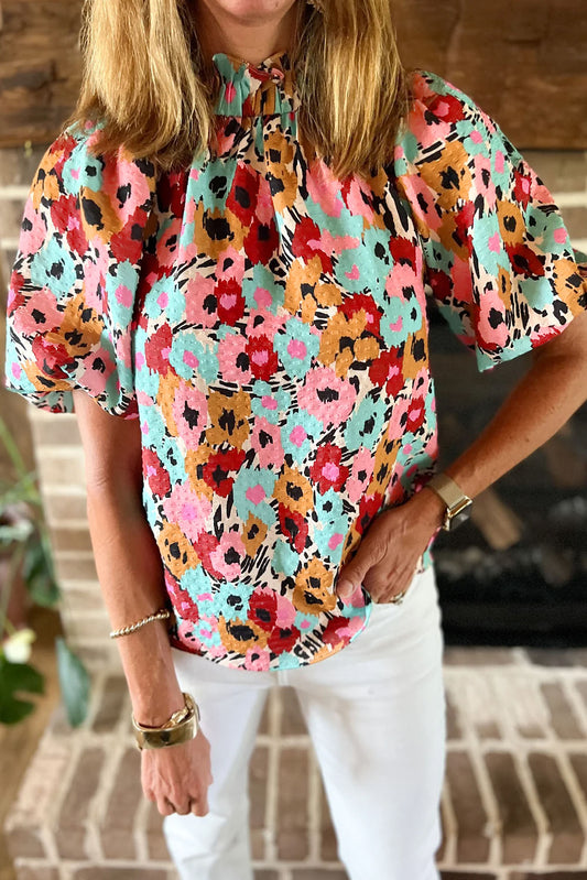 Floral Frilled High Neck Blouse