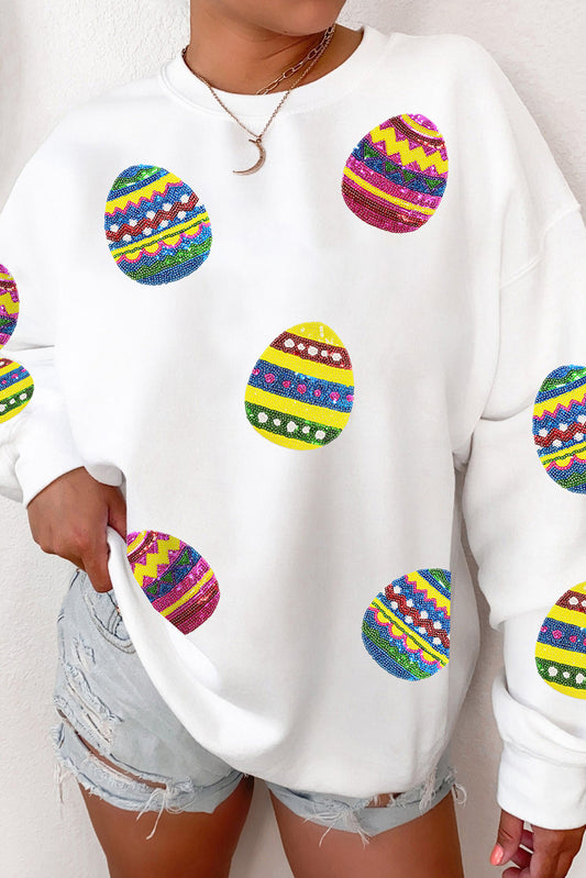 Easter Egg Sequin Patched Crew Neck Sweatshirt