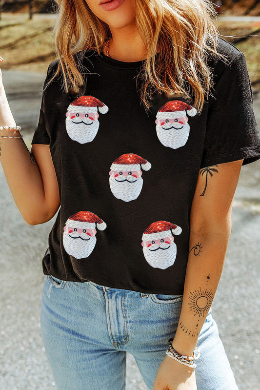 Black Sequin Santa Claus T-Shirt