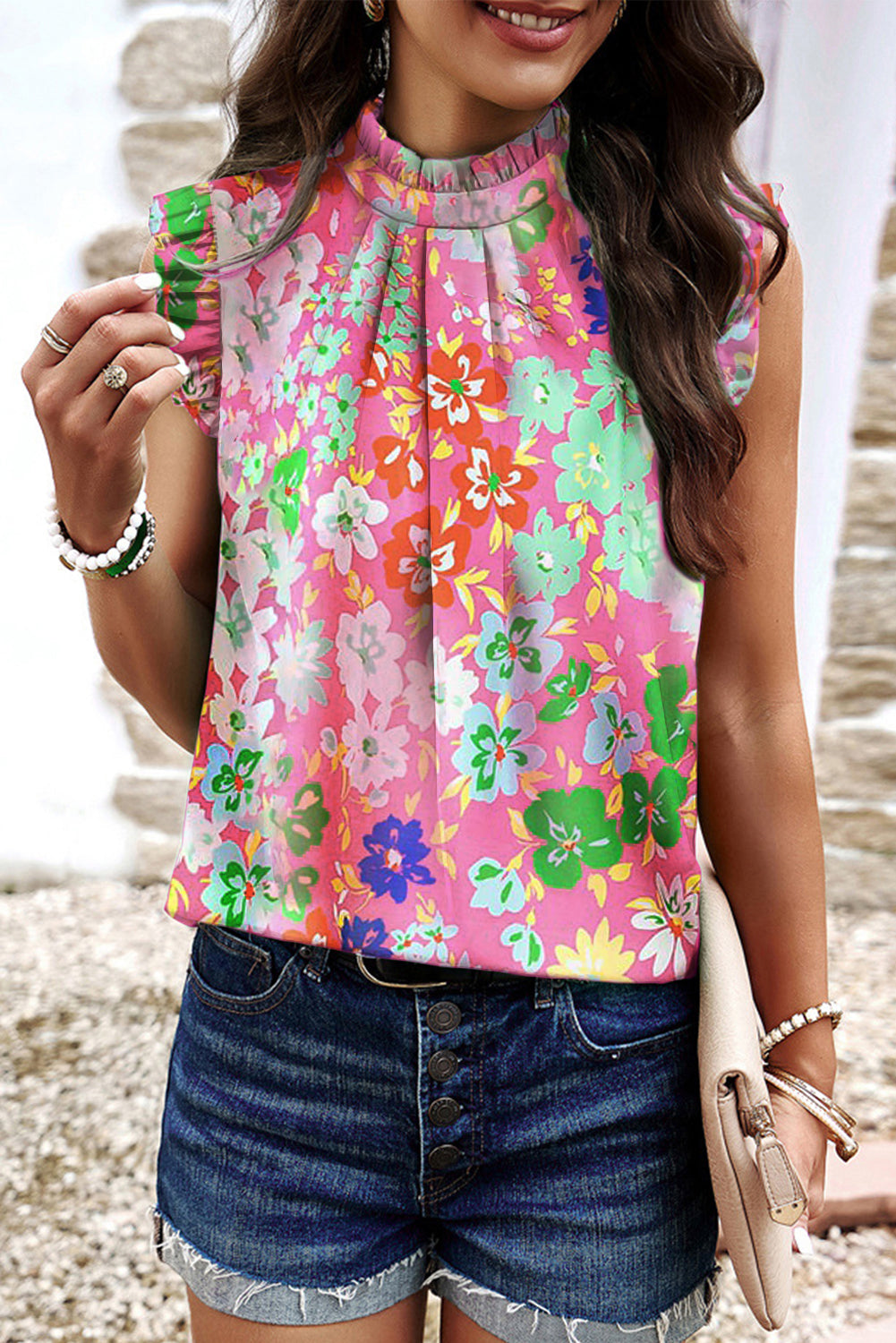 Frilled Collar Floral Top